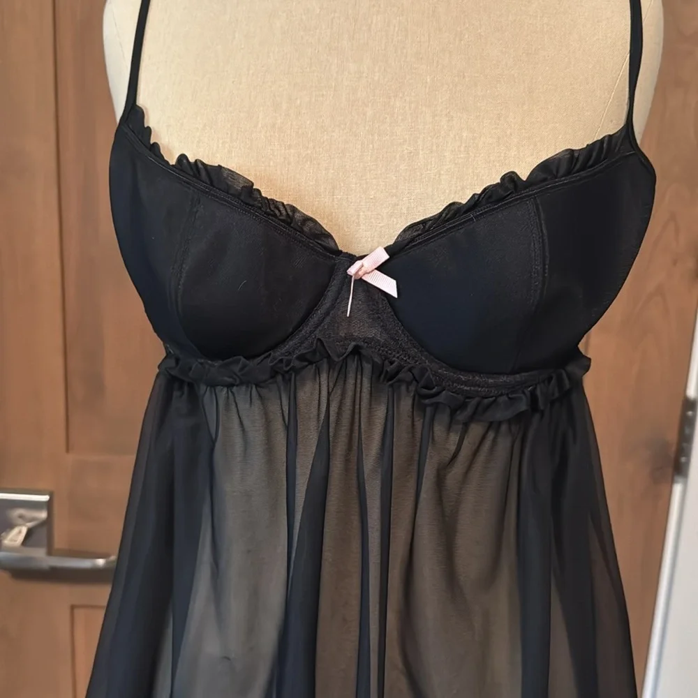 Victoria Secret Sexy Little Things Black/Pink Sheer Lingerie Womens 36B ruffles - Picture 2 of 10